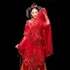 Velo Rojo Novia Principal Vestido de Novia Boda China Xiuhe Uso Verano Cubre-cabeza Rojo Bufanda Feliz Velo Semitransparente