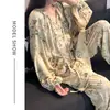 2026 Novo Pijama de Algodão e Seda Estilo Preguiçoso para Mulheres Conjunto de Pijama Pulôver Fino de Manga Curta Estilo Chinês Roupa de Casa Solta