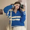 Suéter de tricô listrado estilo japonês para mulheres, novo top casual de outono 2026, design moderno e único, popular online