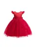 Vestido de Princesa Nova Menina para Comércio Exterior Vestido Tutu de Malha com Laço e Pérolas Vestido de Performance para Apresentação de Piano Host Vestido de Um Ano