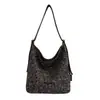 Bolsa de ombro feminina estilo retrô americano com estampa de leopardo, estilo casual, bolsa de mão única, bolsa tote de grande capacidade para compras e deslocamento
