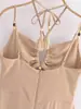 Vestido de Moda Femenina 2026 Estilo Bohemio Transfronterizo Europeo y Americano con Escote Halter de Tirantes, Longitud Media y Abertura