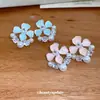 Flores en las Orejas~Aguja de Plata Goteo de Aceite Flor de Circonita Perla Pendientes Estilo Dulce Dopamina Pendientes Súper Bonitos