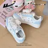 Nuevos Zapatos Casuales Color Cielo, Lindos Zapatos de Suela Gruesa para Mujer, Correas con Lazo, Tenis Bajos de Otoño, Cómodos Zapatos Estudiantiles con Tema de Oso