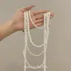 Colar de Pérolas Barrocas Multicamadas Vintage para Mulheres, Estilo de Luxo Leve de Nicho de Alta Qualidade, Corrente Longa para Suéter, Corrente de Pescoço Única e Ousada