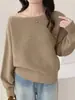 Suéter pullover de manga murciélago off-shoulder talla grande para mujer, corte holgado, oversized, top corto de otoño para mujer