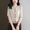 Otoño Invierno Transfronterizo Nuevo Estilo Moda Cárdigan de Punto para Mujer Elegante Petite Cuello Redondo Suéter Corto Chal para Mujer Chaqueta Pequeña
