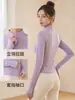 Jaqueta de Yoga Chuandun Outono e Inverno com Gola Alta e Zíper para Mulheres, Corte Justo, Manga Longa, Jaqueta de Yoga para Esportes ao Ar Livre