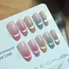 Verão Novo Arte de Unha Feita à Mão Unhas Postiças Gradiente Azul Olho de Gato Contas de Vidro Delicadas Look Elegante de Alta Qualidade Que Realça o Tom da Pele