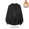 Camiseta de punto Henley Retro Old Money de manga larga para hombre Temporada Otoño/Invierno Engrosada con terciopelo Interior simple de manga larga holgada