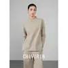 Camiseta Pulóver con Abertura Estilo Niche Inspirado en el Diseño para Mujer, Modelo Básico Primavera Temprana 2026, Prenda Exterior Sencilla para Superponer Color Avena