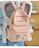 Mochila Bordada de Cachorrinho Rosa Nude Suave com Alças Alargadas, Estilo Menina Doce, Adequada para Meninas do Ensino Fundamental e Médio para Passeios de Férias