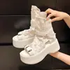 Envío Gratis en Nuevas Sandalias de Plataforma de Mezclilla para Mujer, Botas Romanas de Caña Alta Caladas, Sandalias de Plataforma Versátiles para Exteriores que Aumentan la Altura