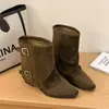Pantalones de otoño de estilo nuevo de tubo alto botas de moda retro 2026 de tacón grueso versátiles con hebilla de moda botas de punta para mujer