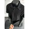 Camisa polo de estilo americano con patrón de espina de pescado tachonado, manga corta de verano para hombre con cuello camisero, camiseta resistente de talla grande con un tacto de alta gama, manga de tres cuartos