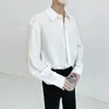 Camisa masculina de manga longa de alta qualidade com textura plissada, camisa da moda estilo coreano, novo estilo primavera e outono, top casual estiloso e solto para homens