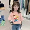 G2425# Camiseta de otoño nueva 100% algodón para niños, de dibujos animados para niñas, manga larga, top casual para niños, camiseta de estilo extranjero