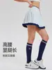 Falda plisada de tenis de cintura alta para mujer Cai Jue con diseño anti-exposición y bolsillos, adecuada para bádminton y golf, falda pantalón de línea A