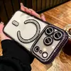 Funda magnética con diamantes flash para Apple 18Promax, iPhone16, chapada en metal, suave, con pedrería, 14, funda protectora anticaídas