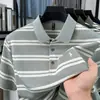 Camiseta Masculina de Algodão Puro com Listras, Manga Curta, Moda Casual Color-Blocking Fina Respirável Estampa de Abacaxi Gola Reversível Camiseta Masculina Transfronteiriça
