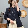 Camisa Reductora de Edad de Hilo de Algodón de Doble Capa 2025 Nuevo Estilo Primavera y Otoño Camisa con Cuello de Encaje Cárdigan Elegante Top Ropa para Mujer 8516