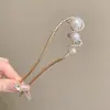 Elegante Pasador de la Dinastía Han Peine en Forma de U Artefacto para el Cabello Pasador con Cabeza de Bola Estilo Antiguo Adorno Fijo para el Cabello para Mujeres en la Parte Posterior de la Cabeza