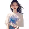 Camiseta Negra de Manga Corta para Mujer 2026 Verano Nuevo Estilo Holgada Adelgazante Moda Diseño de Mujer Top con Estampado Floral