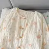 [Manyangge] Pijama de urso azul suave com bolinhas estilo coreano para atacado, calça de manga comprida, roupa de casa feminina, adequado para primavera e outono, pode ser usado como roupa externa