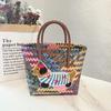 Bolsa de Tecido Listrada Retrô Dachshund com Pingente de Corda de Nylon Bolsa Tote Bolsa de Mão Feminina Bolsa de Praia