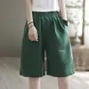 Imagen Oficial 2026 Verano Pantalones Cortos de Algodón y Lino para Mujer, Corte Holgado, Versátiles, Cintura Alta, Pantalones de Largo Medio Adelgazantes, Pantalones Casuales Holgados para Mujer