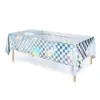 Toalha de Mesa Xadrez Arco-Íris Amazon Transfronteiriça Plástico Retangular Branco e Prata Toalha de Mesa Descartável Decorações de Aniversário