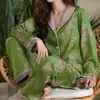 Pijama Nuevo de Seda de Hielo 2026 para Mujer, Estilo Primavera y Otoño, Manga Larga, Pantalón Largo, Delgado, Jacquard Francés, Estilo Ins, Ropa de Casa Elegante