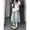 Jeans Rectos de Color Claro para Mujer, Nuevo Estilo de Verano, Tiro Alto, Tallas Grandes, Corte Holgado, Adelgazante, Cuerpo Tipo Pera, Pierna Ancha, Pantalones Cortos