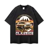 Em Estoque Pesado Lavado Retrô Manga Curta Manga Longa Top Tom Quente Pôr do Sol Diário Casual Camiseta Venda Direta da Fábrica