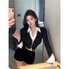 Camisa Falsa de Dos Piezas Diseño para Mujer Nicho Primavera y Otoño Puro Deseo Dulce Hottie Sexy Top Corto Camisa Chic Tendencia