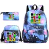 Mochila de Ombro com Estampa de Jogo Cartoon Rhythm Box sprunki Estojo para Lápis Bolsa Escolar para Estudante Conjunto de Três Peças