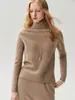 Otoño/Invierno 2026 Nuevo Estilo Minimalista Cuello Alto 100% Cachemira Manga Larga Suelta Estilo Coreano Suéter de Punto Abertura Lateral