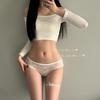 Deseo Puro Techo Estilo Japonés Sexy Encaje Braguitas Algodón Puro Entrepierna Cintura Baja Correa Cruzada Transparente Hueco Calzoncillos de Mujer
