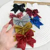 12 Adornos de Moño Navideño, Decoraciones de Moño con Purpurina Dorada, Adornos para Colgar en el Árbol de Navidad, Suministros de Decoración, Decoraciones de Boda