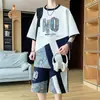 Camiseta de Manga Corta de Verano para Adolescentes Hombres y Estudiantes, Conjunto Deportivo Casual, Conjunto de Ropa para Hombre Holgado, Elegante Color Blanco