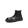 Botas Chelsea Elegantes de Couro Integral Texturizado para o Trabalho Outono/Inverno 2024 Salto Médio Grosso Bico Redondo Marrom Couro Botas de Cano Curto para Mulheres