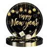 Decoración para Fiesta de Año Nuevo Oro Negro Transfronteriza Suministros Servilleta Plato de Papel Mantel Set de Decoración de Escena de Carnaval de Nochevieja