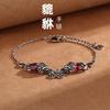 Carlo Ge Pulsera de Plata Tailandesa Retro Bestia Mítica Pixiu para Mujer Moda Creativa Granate Pulsera Casual Creativa para Mujer