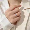 Anel aberto clássico de seis garras com diamante em prata de lei 925, estilo coreano, moderno, simples, elegante, delicado, cool e minimalista para mulheres