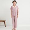 Pijama de Algodón para Madre de Mediana Edad Polvo Primavera y Verano 2025 Nuevo para Mujer Cuello en V Botones Manga Corta Pantalones Ropa de Casa para Abuela