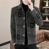 Novo casaco masculino outono e inverno 2024 veludo mink forro de lã espesso listrado tweed lapela jaqueta casual quente