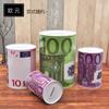 Cofrinho de Lata Redondo Dólar Euro Só Entra Troco para Receber Comércio Exterior