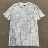 Camiseta de manga corta de algodón puro tie-dye clásico azul, diseño original de verano unisex, cuello redondo, camiseta casual holgada para pareja