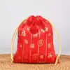 Bolsa grande de brocado com LOGO estampado saco de seda vermelha pacote de sacos de brocado embalagem pequena bolsa da sorte atacado
