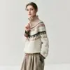 Nuevo suéter de jacquard de cachemira para otoño e invierno 2026, grueso y de corte holgado, suéter de mujer con media cremallera, tejido de punto de estilo retro y casual